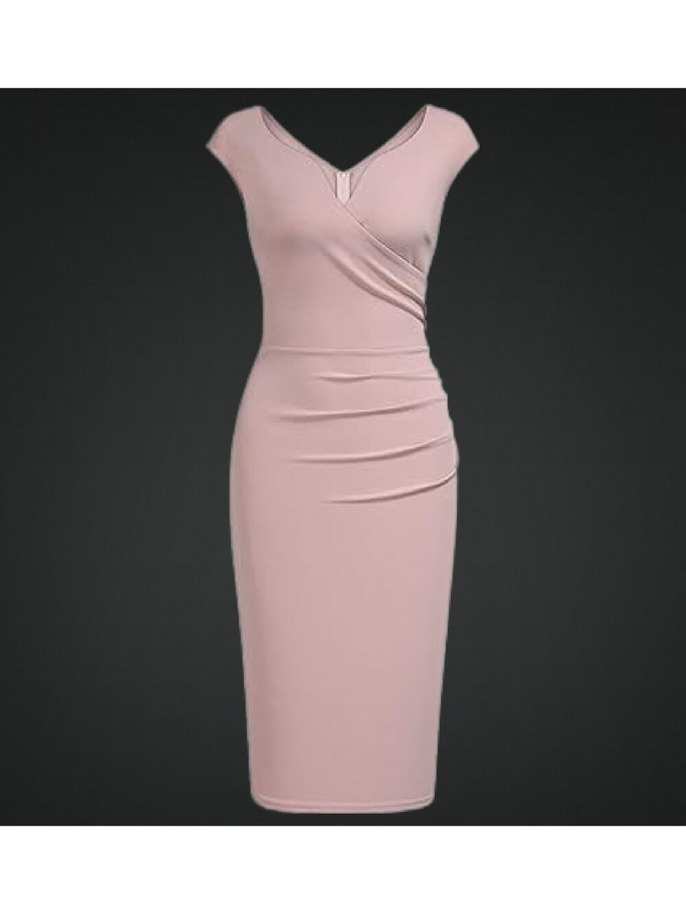 Ladies Medium Vintage Style Slim V-neck Knee Length Pencil Dress
